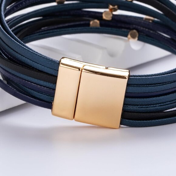 Beaded Leather Wrap Bracelet Faux Leather Multi Strand Boho Cuff Jewelry - Picture 6 of 6